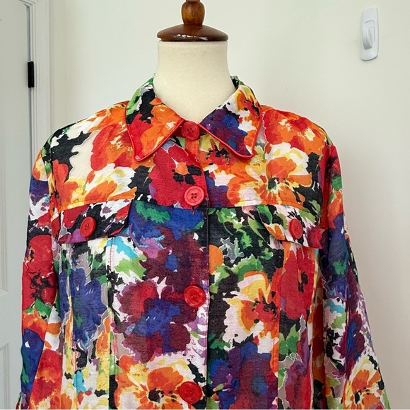 Erin London Floral Print Blazer Size XL Jacket 3/4 Sleeve Pink Career Office - Picture 2 of 13